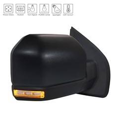 LKQ - 2019-2020 Ford F-150 Passenger's Side Door Mirror Power Adjustment, Manual Folding, Heated, Blind Spot Mirror, Housing Turn Signal Indicator, Mirror Turn Signal Indicator, Puddle Light, Temperature Sensor, Utility Spotlight, Textured