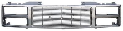 KP - 88-93 GMC PICKUP GRILLE FOR COMPOSITE HEADLIGHTS CHROME WITH SILVER AND BLACK DETAILS